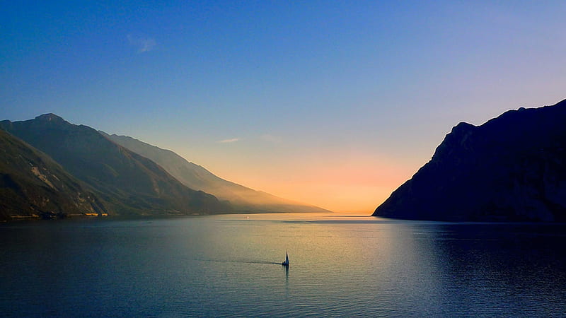the sun sets, Riva del Garda, italy, nature, relax, peace, lake, sunset, serenity, HD wallpaper