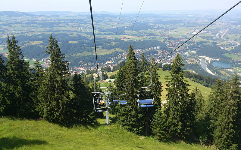 Chairlift in Immenstadt, Germany, mountain, trees, Germany, chairlift, HD wallpaper