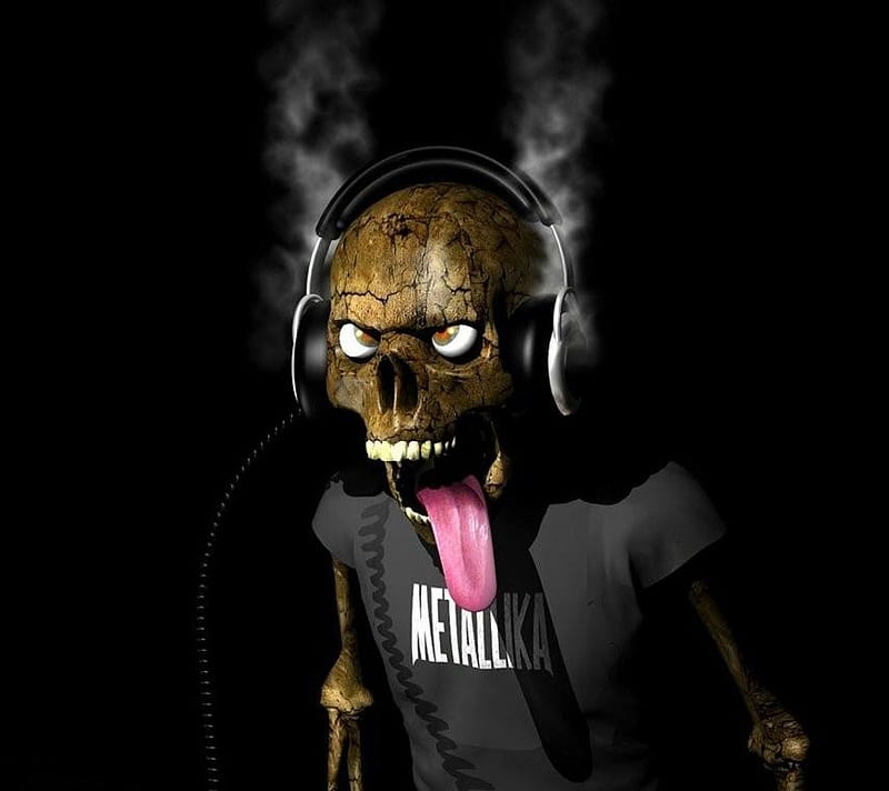 Funny Skull, headphones, metallica, metallika, skull, HD wallpaper
