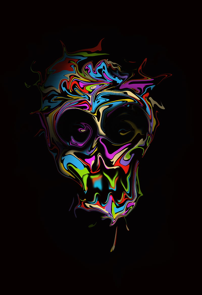 digital art, skull, simple background, colorful, portrait display, abstract, distortion, black background, HD phone wallpaper