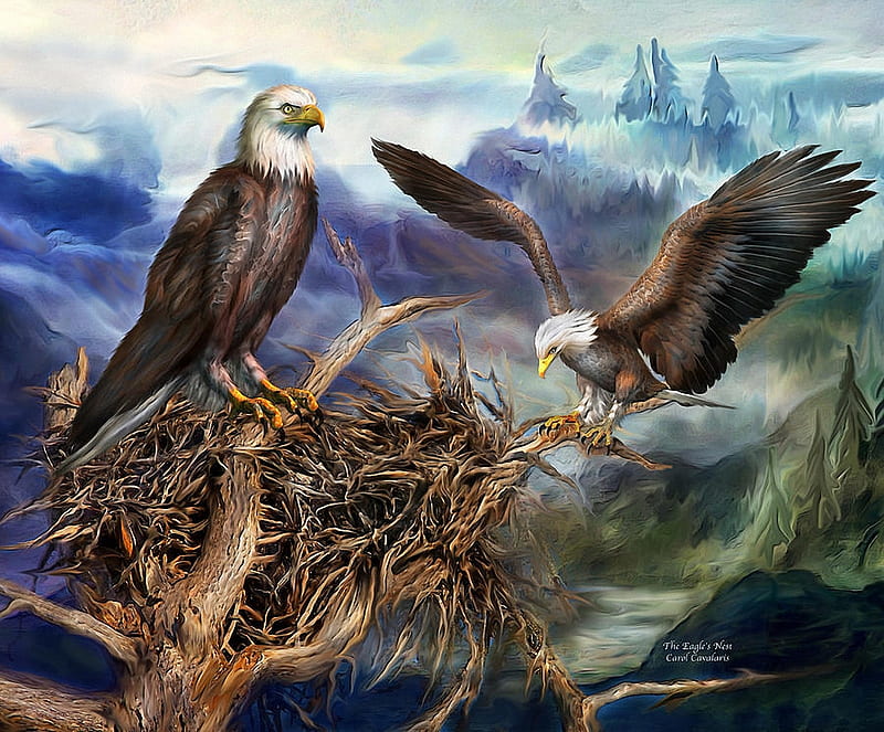 El nido del águila, pájaros, nubes, montañas, rapaces, pintura, Fondo de  pantalla HD | Peakpx