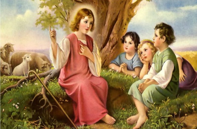 Young Jesus and children, children, jesus, god, love, HD wallpaper