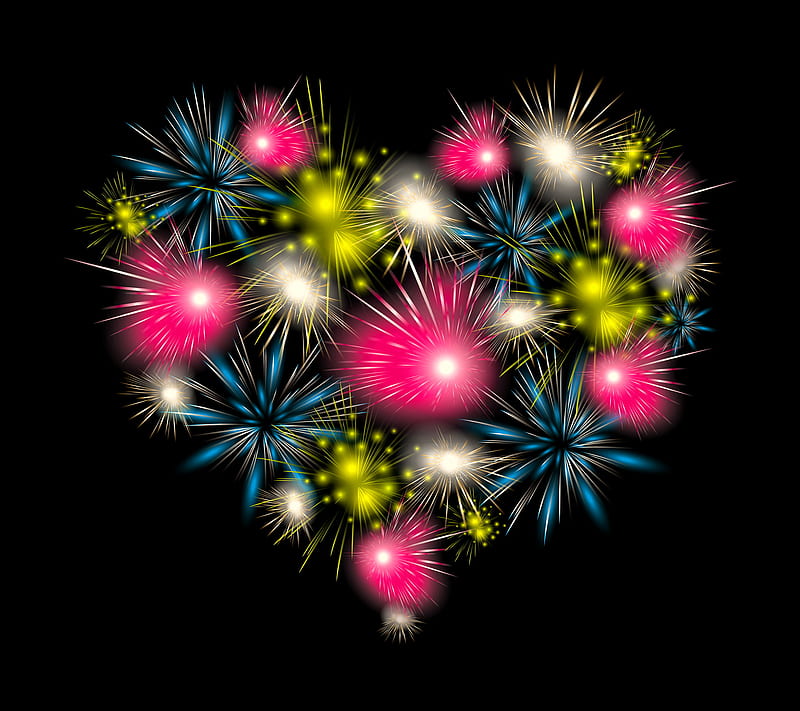 Fireworks Heart, colorful, love, new year, HD wallpaper