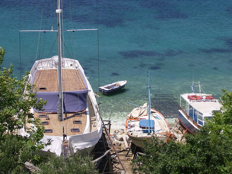 Boats Of Greek Beach Greece Boats Sea Hd Wallpaper Peakpx