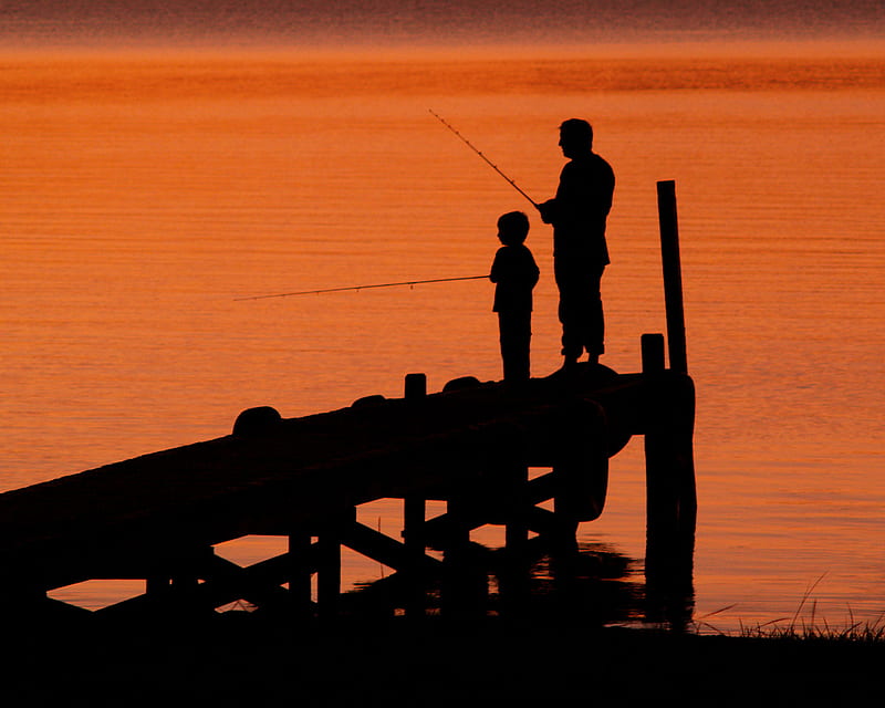 Quality Time, poles, pier, son, father, fishing, HD wallpaper
