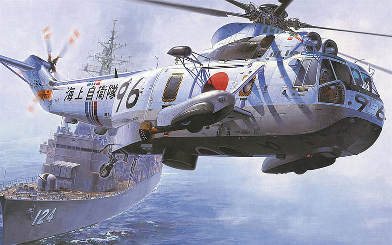 Sikorsky SH-3 Sea King, HSS-2B, anti-submarine warfare helicopter, JMSDF, japanese military aircraft, japan Maritime Self Defense Force, japan, HD wallpaper