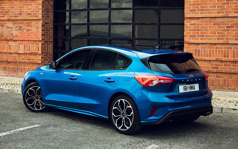 Ford Focus, 2018 exterior, rear view, new blue Focus, hatchback, Ford, HD wallpaper