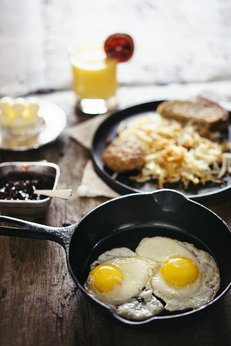 two fried eggs on skillet, HD phone wallpaper