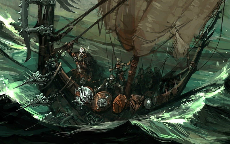 Viking accomplishing mission, north, ship, pagan, myth, viking, nordic, sea, HD wallpaper
