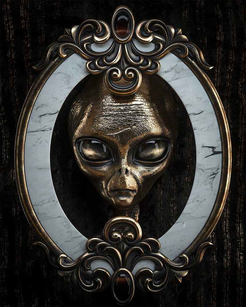 alien, head, metal, portrait, 3d, HD phone wallpaper