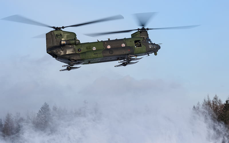 Boeing CH-47 Chinook, Canadian military helicopter, military transport helicopter, Canadian Army, Canadian Air Force, helicopter on skis, HD wallpaper