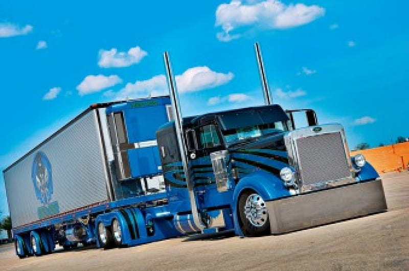 Blue Peterbilt, truck, big rig, peterbilt, semi, HD wallpaper