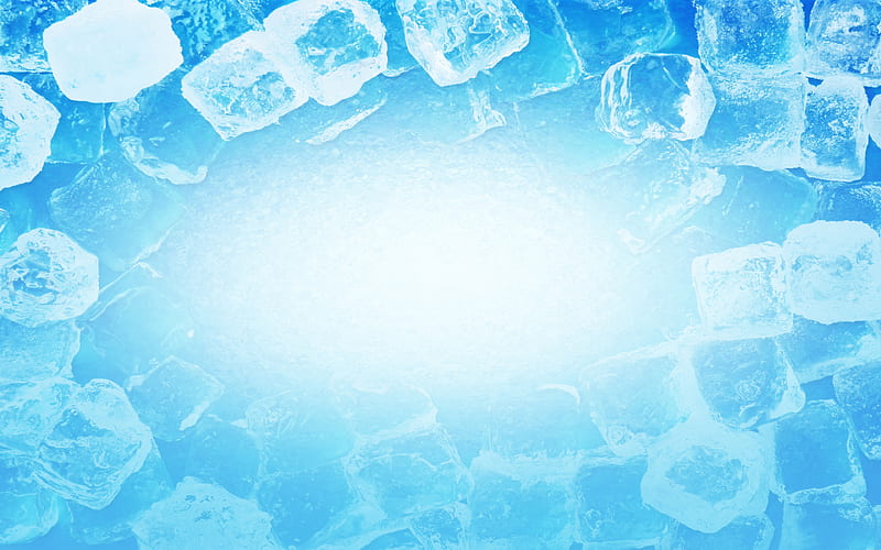 ice cube frame blue backgrounds, ice cubes, creative, background with ice cubes, HD wallpaper