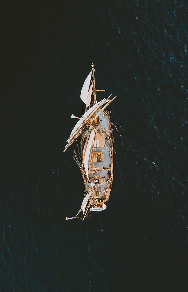 aerial graphy of brown galleon ship on body of water, HD phone wallpaper
