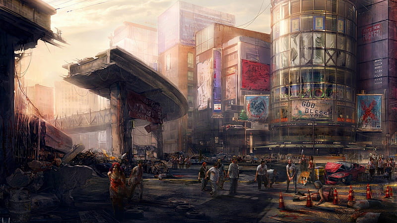 ZOMBIE CITY, zombies, apocalypse, city, destruction living dead, HD wallpaper