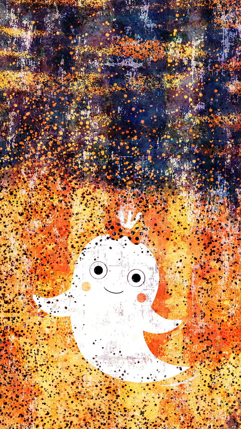 Cute Kawaii Girl Ghost, Adoxali, Day of the Dead, Halloween, autumn, background, bow, cartoon, celebration, character, child, childish, costume, dark, death, eyes, fantasy, float, flying, ghoul, haunted, kid, magic, night, party, playful, scary, spooky, spoopy, trick or treat, HD phone wallpaper