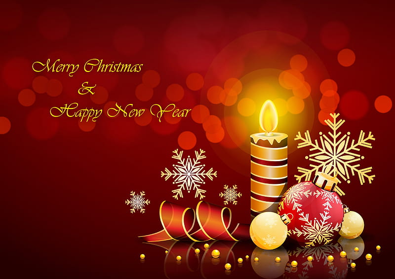 Happy New Year, candle, merry christmas, band, sphere, HD wallpaper