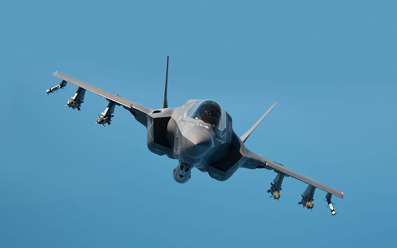 F-35 Lightning II, Lockheed Martin, fighter-bomber, F-35, US Air Force, military aircraft, blue sky, USA, HD wallpaper