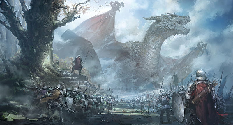 Fantasy, Dragon, Army, Warrior, HD wallpaper
