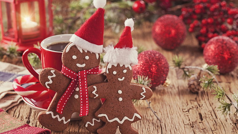 Gingerbread cookies, ornaments, cookies, gingerbread, christmas, holiday, celebration, hot cocoa, cup, HD wallpaper