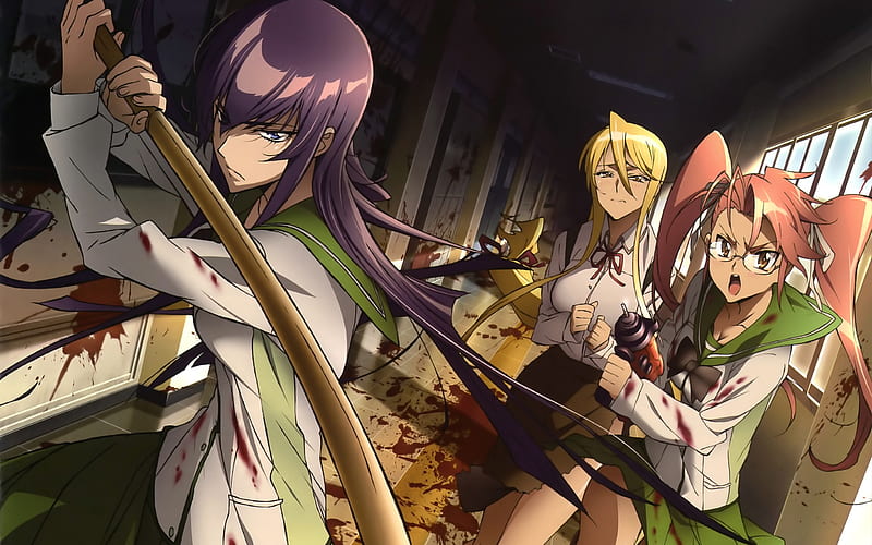 High school Of The Dead!, glasses, twin tails, blood, highschool of the dead,  HD wallpaper
