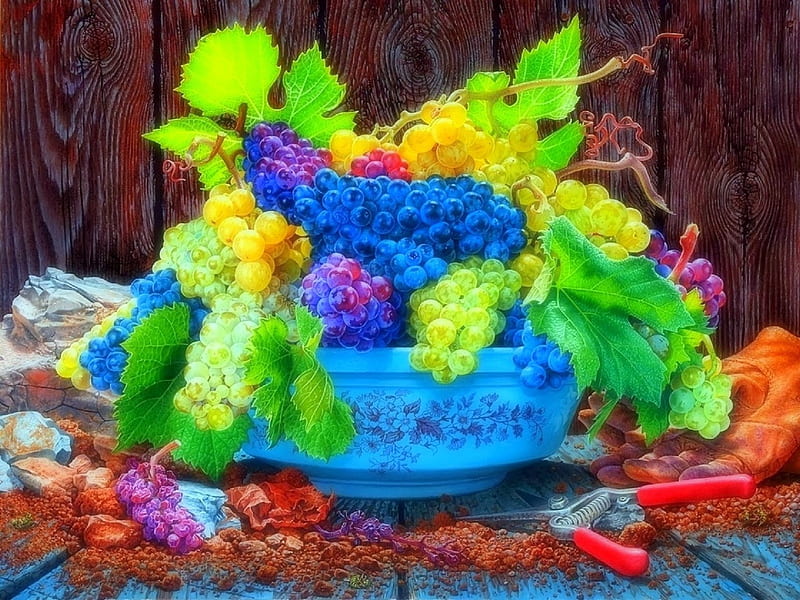 ..Summer Bright Fruits.., pretty, fruits, bonito, seasons, still life, leaves, paintings, green, bright, flowers, blue, lovely still life, lovely, blow, colors, love four seasons, creative pre-made, draw and paints, summer, HD wallpaper