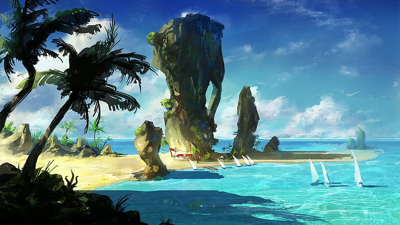 prompthunt: anime beach resort background, award - winning digital art