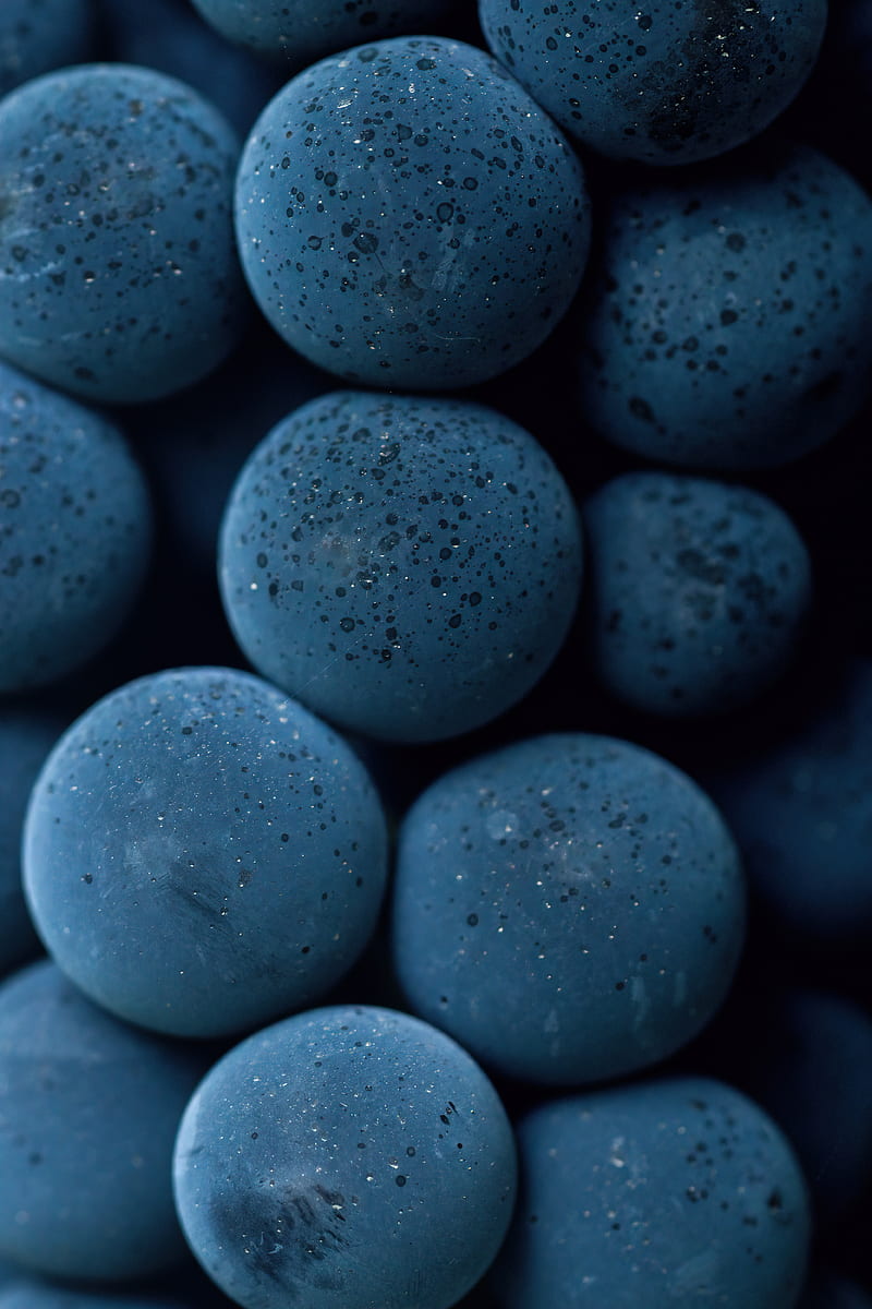 blueberries, grape, berries, macro, drops, blue, HD phone wallpaper