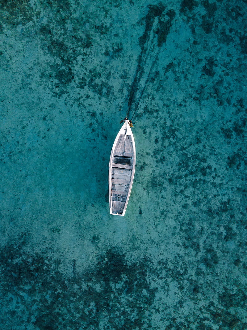 boat, water, aerial view, blue, transparent, HD phone wallpaper