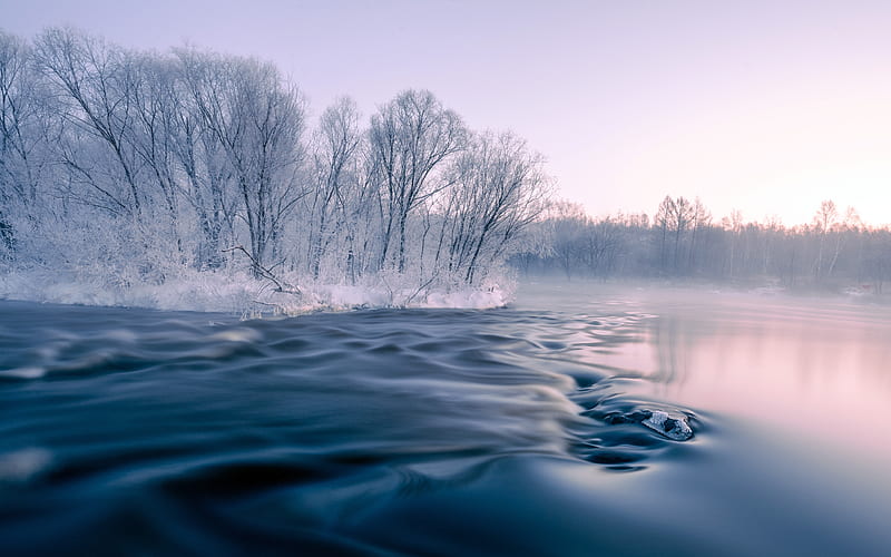 Winter Rime Unfrozen river 2021 NatureScape, HD wallpaper