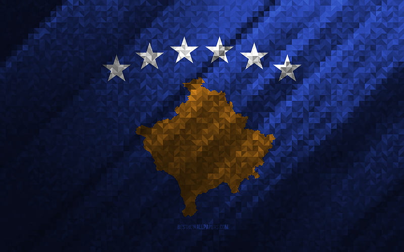 Flag of Kosovo, multicolored abstraction, Kosovo mosaic flag, Europe, Kosovo, mosaic art, Kosovo flag, HD wallpaper