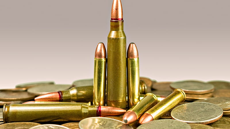 World Currency, ammunition, money, graphy, bullets, coins, abstract, HD wallpaper