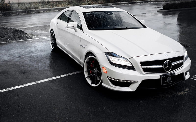 Mercedes cls, white mercedes, 2015, tuning, HD wallpaper