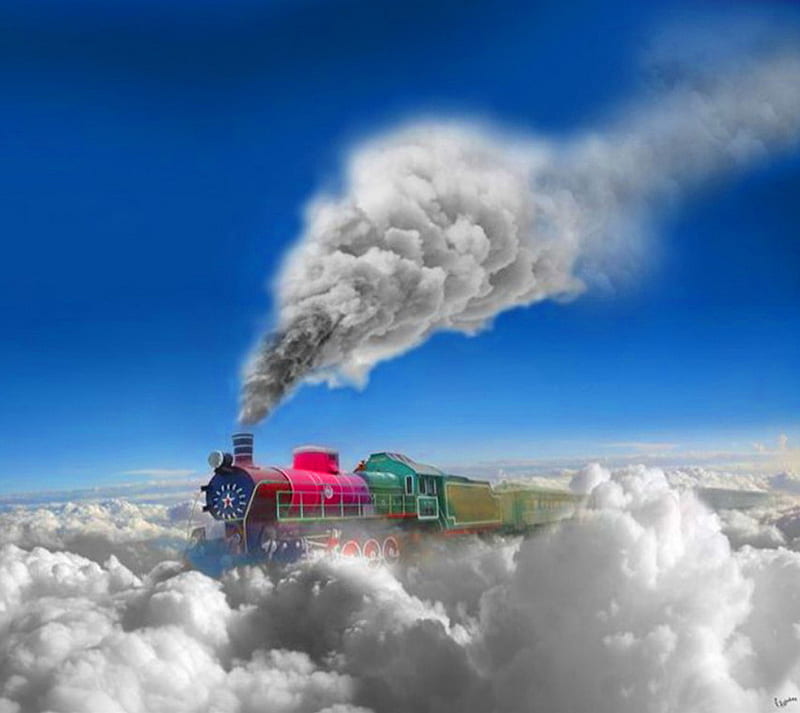 Sky Train, 3d, abstract, HD wallpaper
