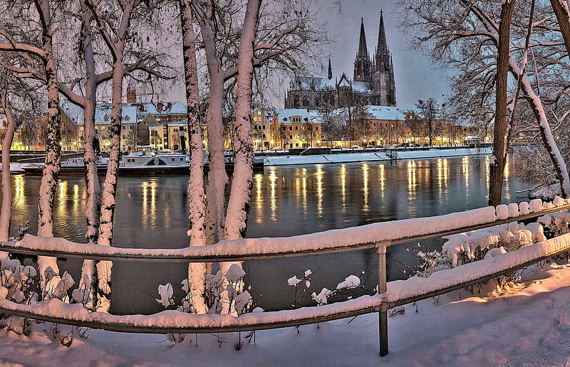 Winter in Regensburg,Germany, Snow, Germany, City, Winter, HD wallpaper