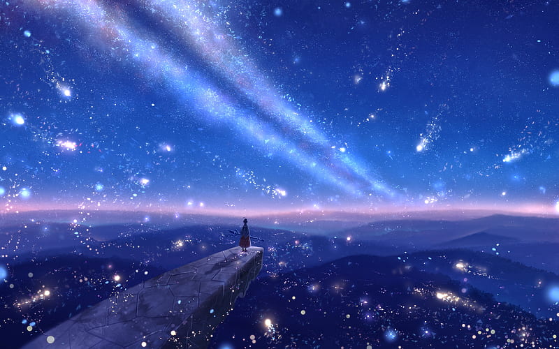 Anime landscape, scenery, sky, horizon, anime girl, magician, staff,  sunset, HD wallpaper | Peakpx