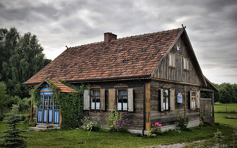 Mazury - Poland, hut, shack, polish, farms, polska, farm, cute, poland, mazury, HD wallpaper