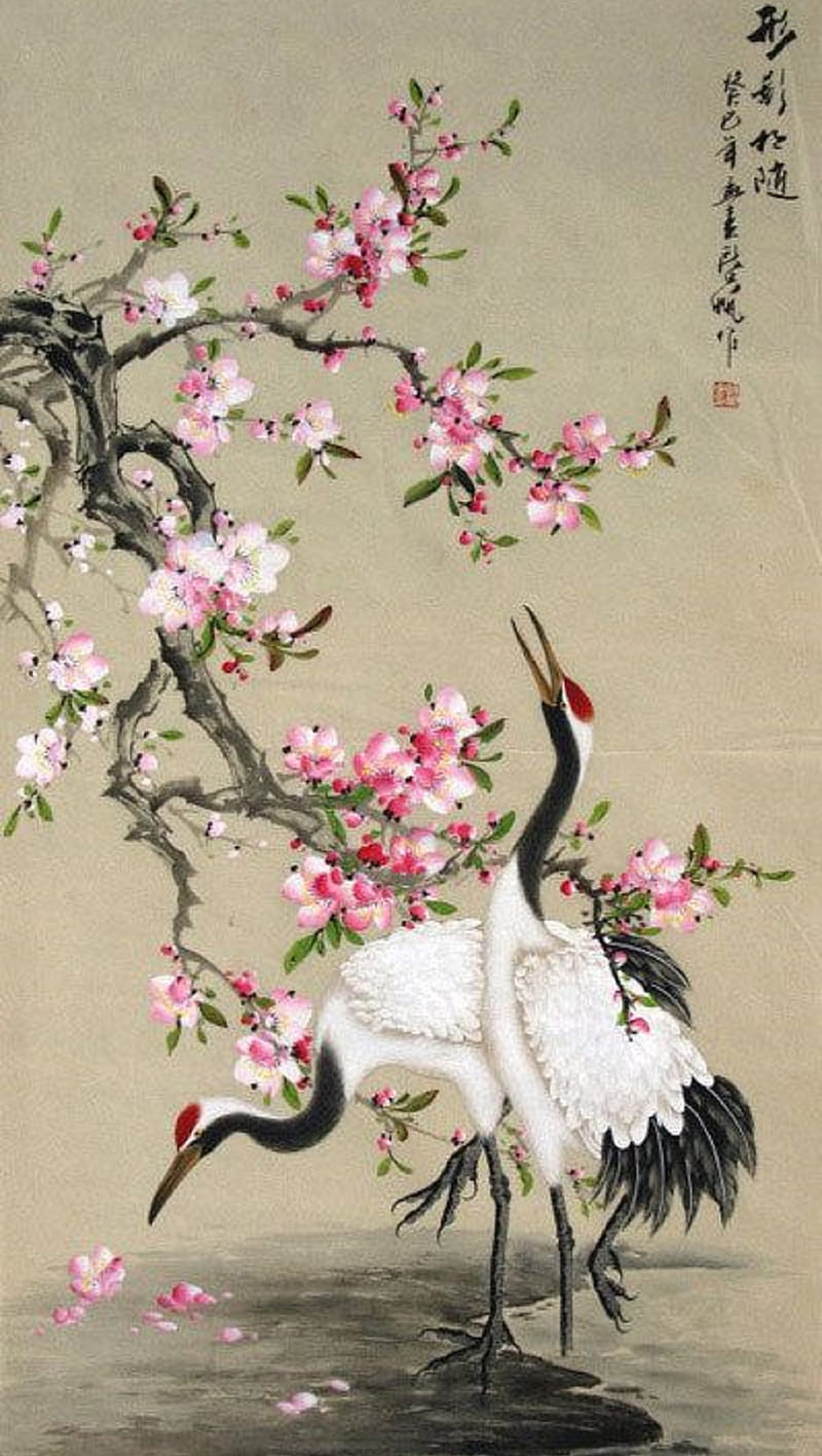 Crane, painting, HD phone wallpaper