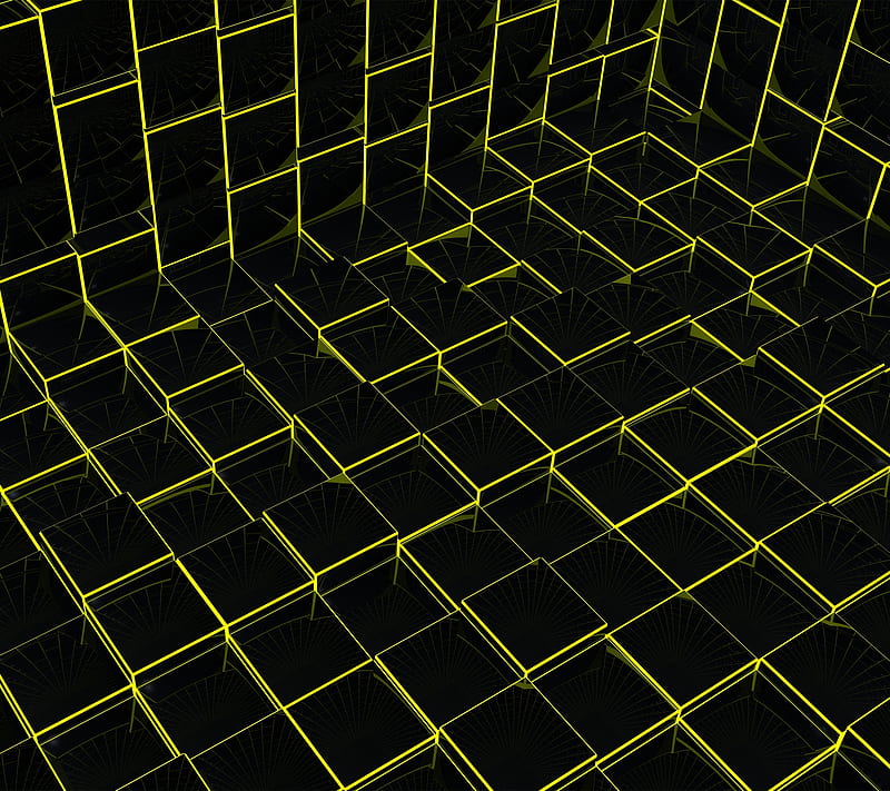 Cube Frame, 3d, black, box, wire, wireframe, yellow, HD wallpaper