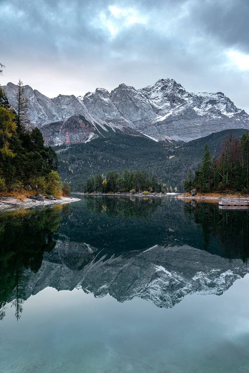 lake, trees, mountains, water, reflection, HD phone wallpaper