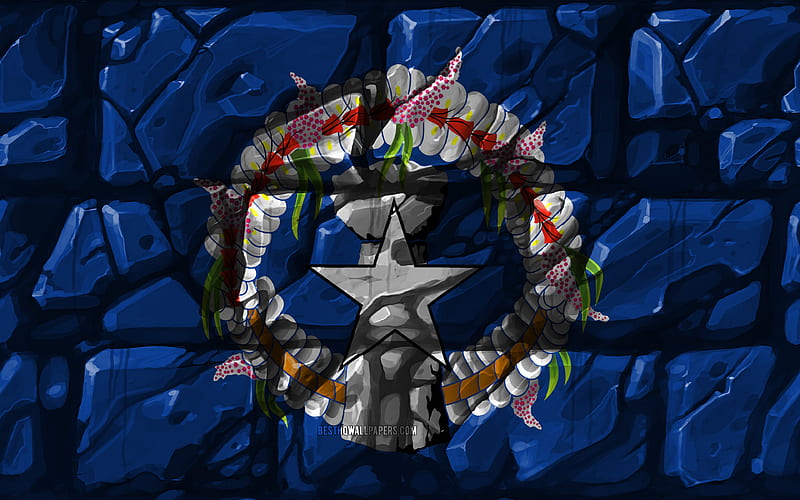 Northern Mariana Islands flag, brickwall Oceanian countries, national symbols, Flag of Northern Mariana Islands, creative, Northern Mariana Islands, Oceania, HD wallpaper