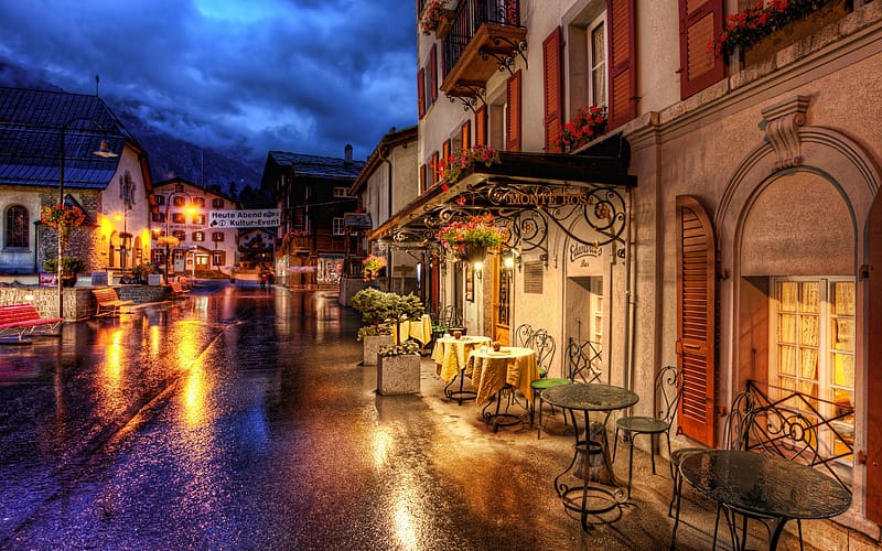 Night, Building, Road, Switzerland, r, Street, Cafe, graphy, Town, Zermatt, Place, HD wallpaper