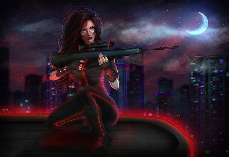 Cyberpunk Sniper Girl , artist, artwork, cyberpunk, artstation, HD wallpaper