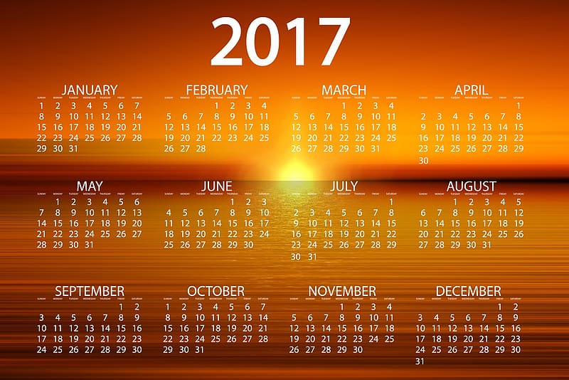 Sunset, Holiday, Calendar, Misc, Orange (Color), New Year 2017, HD wallpaper