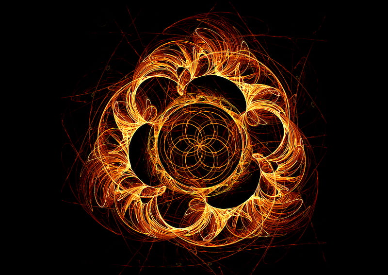 fractal, tangled, swirling, bright, fiery, HD wallpaper
