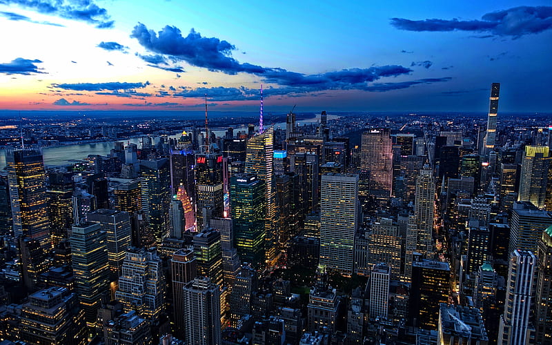 Manhattan skyscrapers dusk city graphy, HD wallpaper
