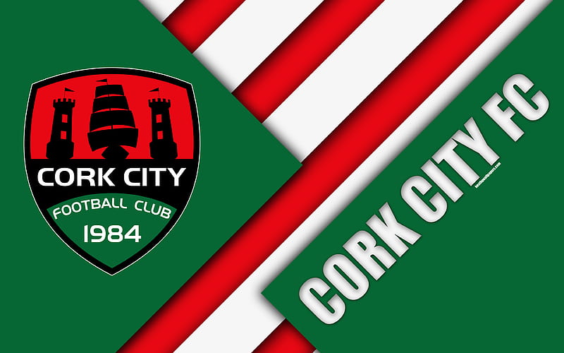 Cork City FC logo, green abstraction, Irish football club, material design, emblem, Cork, Ireland, football, League of Ireland Premier Division, HD wallpaper