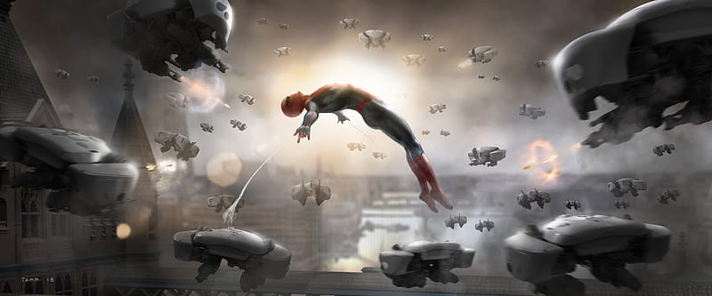 Spiderman Against Drones, HD wallpaper