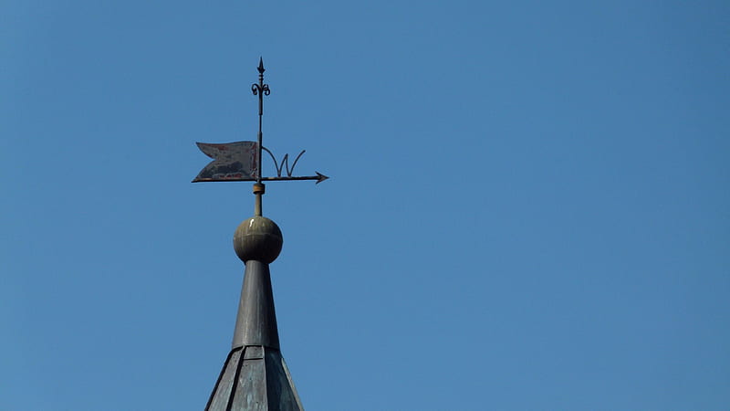 Old girouette in westhoffen, metal, bell tower, vane, sky, HD wallpaper