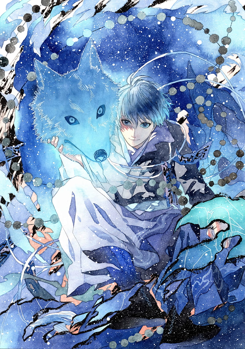 Guy, wolf, anime, blue, HD phone wallpaper | Peakpx